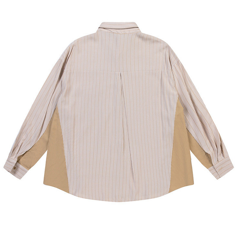 Striped color-block long-sleeved shirt