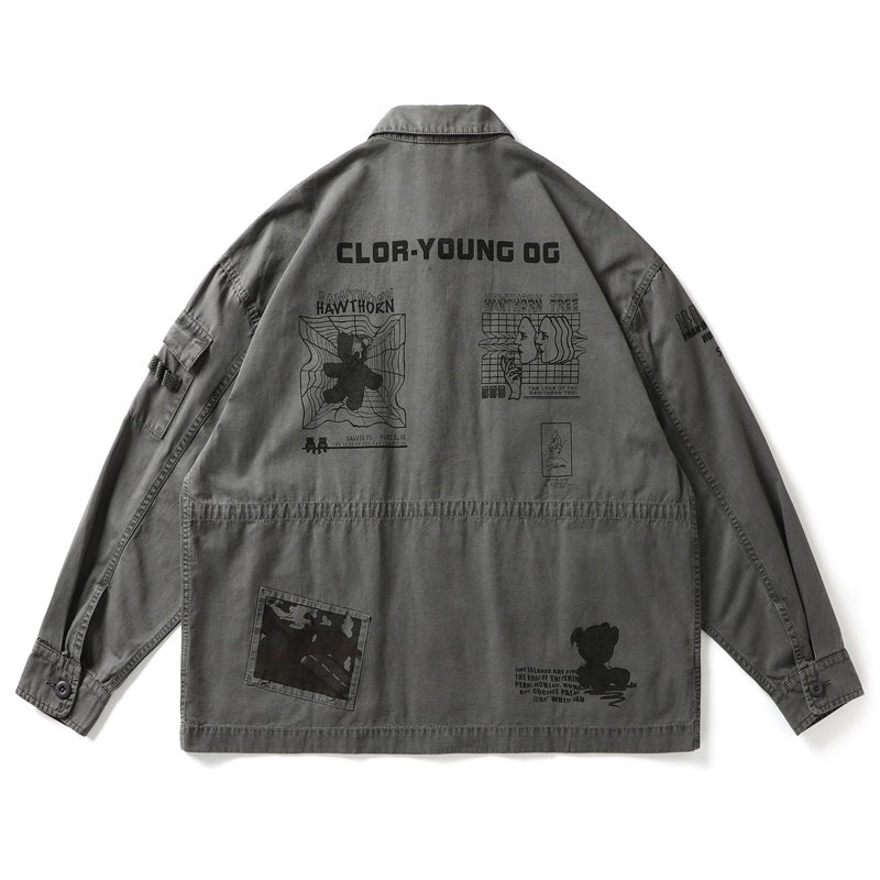 Multi-pocket American casual print jacket