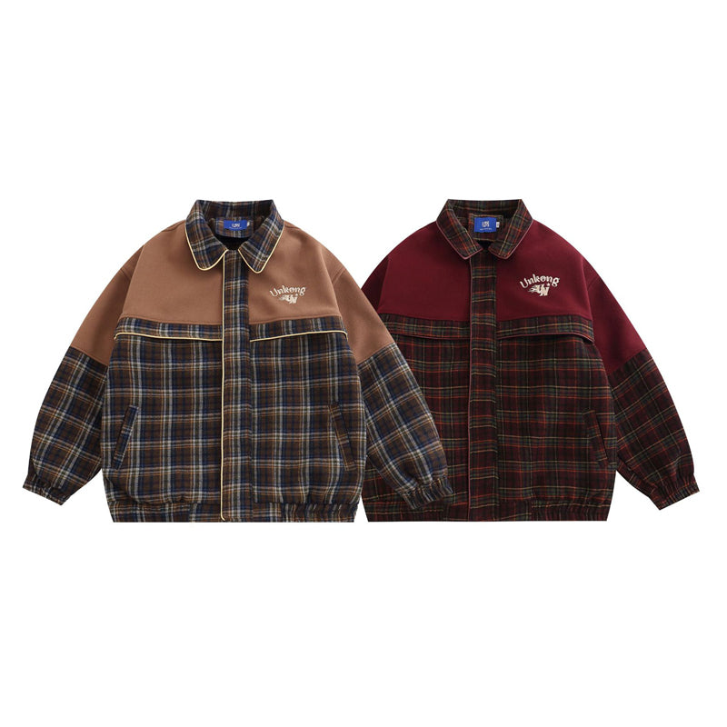 Men's Check Shirt, Fall/Winter, Loose Fit, Alphabet Embroidery, Baseball