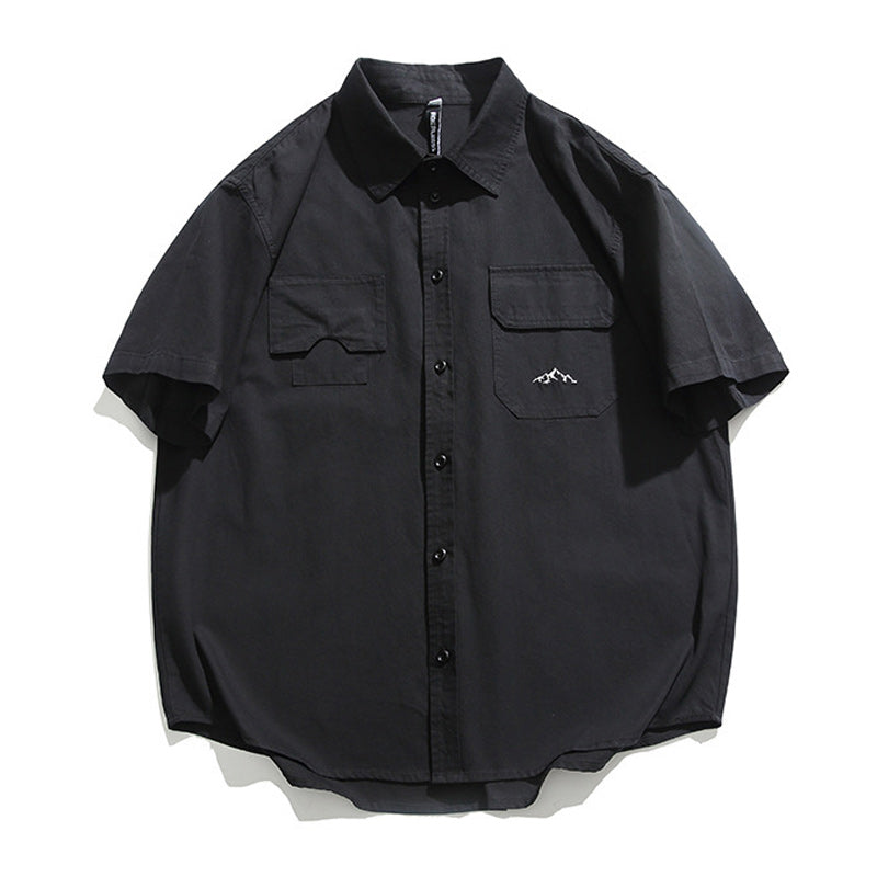 Solid color short-sleeved work shirt in four colors