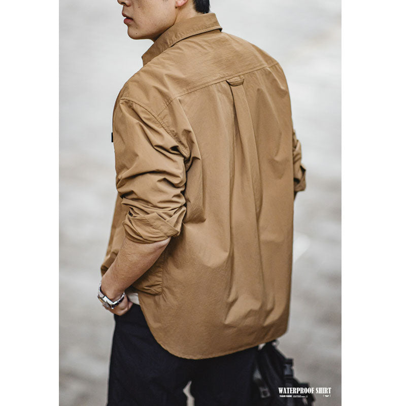 Water-repellent checked Taslon fabric work shirt