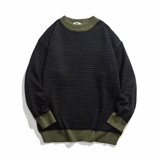 Striped pullover casual round neck sweater