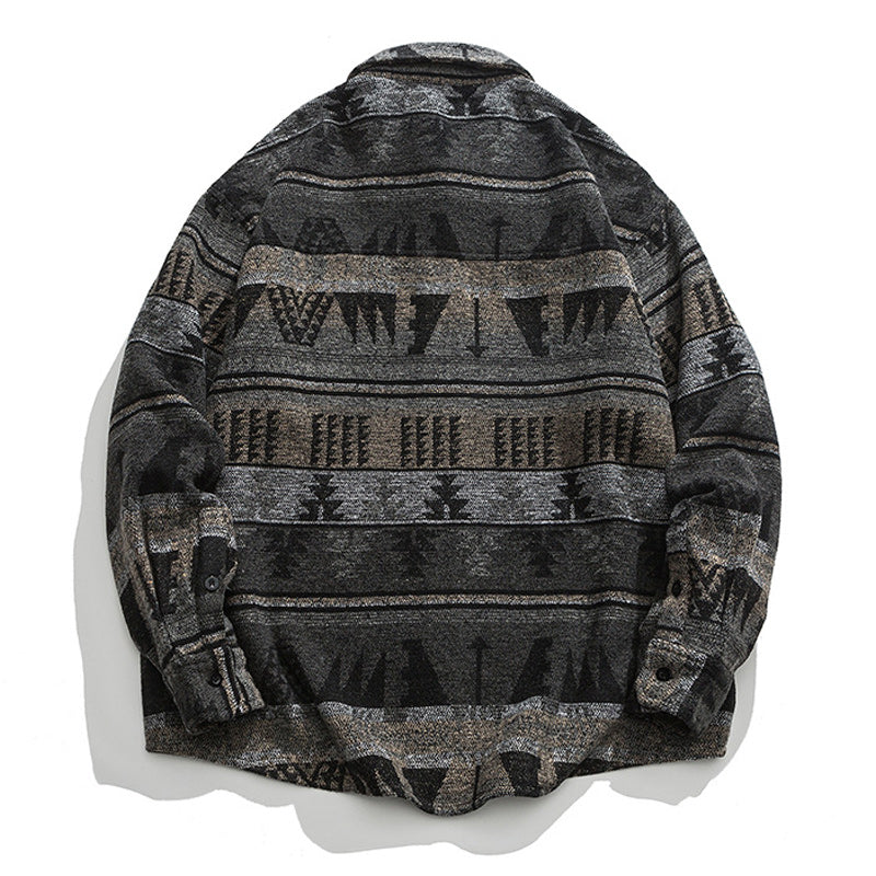 Ethnic NAVAJO all-over print wool blend tweed overshirt
