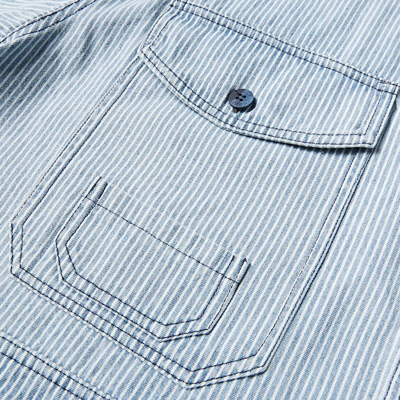 Spring color-coordinated striped multi-pocket skipper shirt