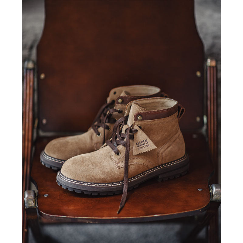 Gold plan cowhide x suede retro mid work boots