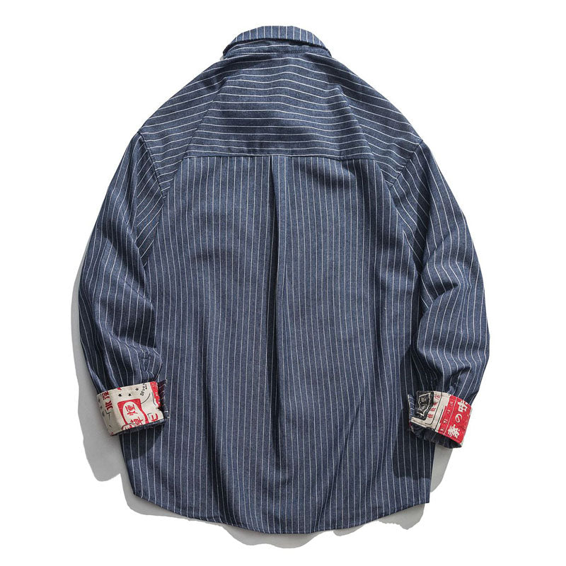 Striped pocket shirt with lettering on sleeves
