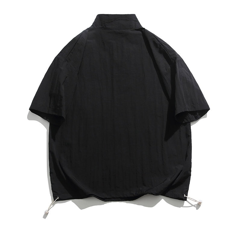 Fashion stand collar pocket short sleeve shirt