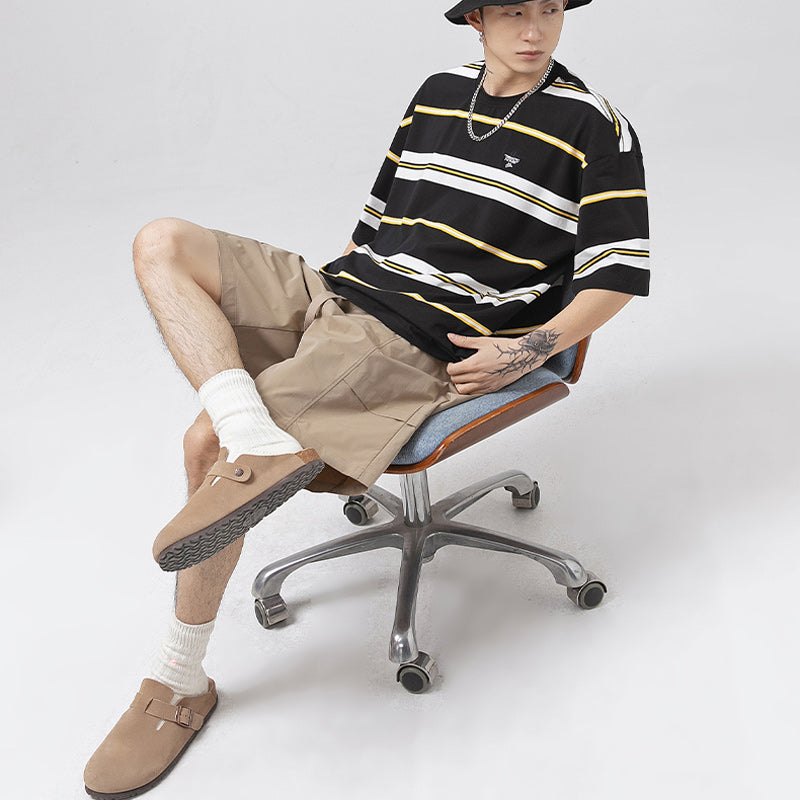 Retro color horizontal striped short sleeve T-shirt