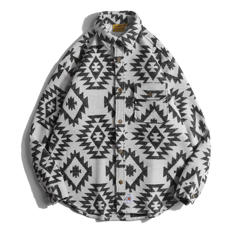 One-tone NAVAJO all-over print wool-blend tweed overshirt