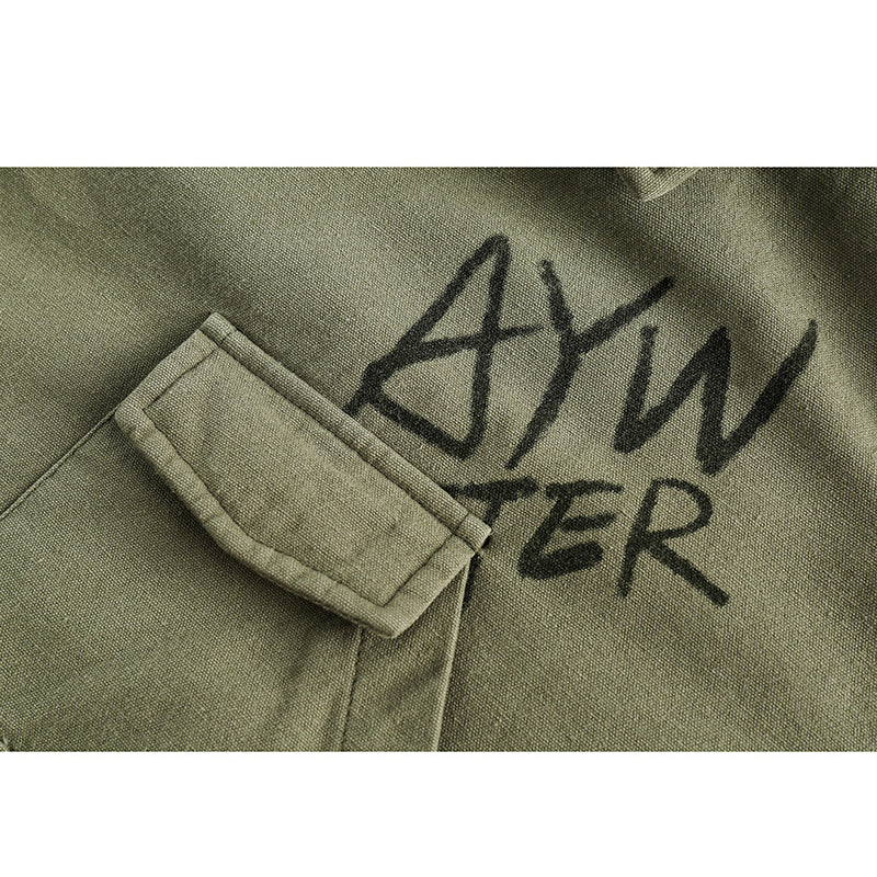 Washed padded shirt collar alphabet cargo down jacket