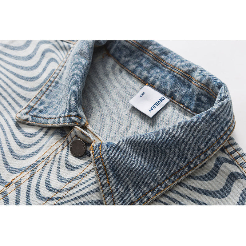 Denim Ripple Wash Patchwork Denim Jacket