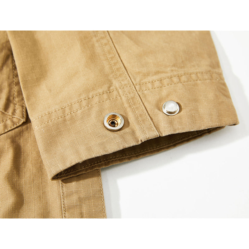 Luxurious V-neck plain functional pocket jacket