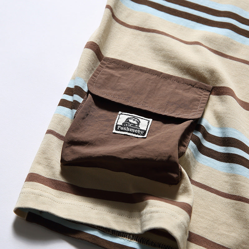 New summer 3D pocket striped T-shirt