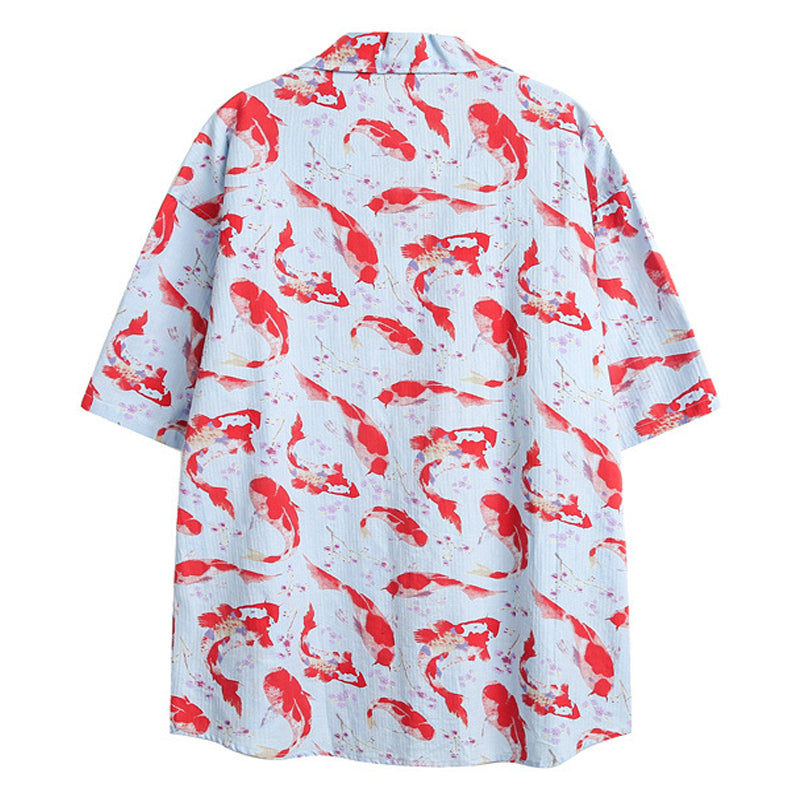 Nishikigoi Print Neo Chinese Style Short Sleeve Shirt