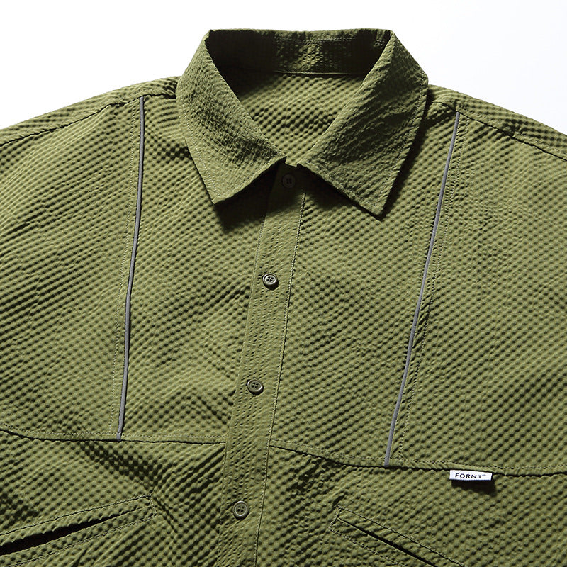 New summer multi-pocket plain short-sleeved shirt