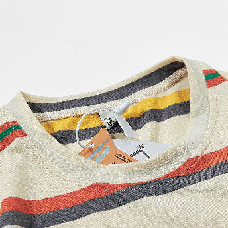 New summer border-switched crew neck T-shirt