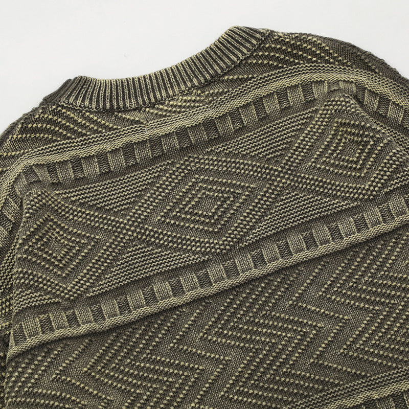 無地 刺繍 ラウンドネック ニットプルオーバー セーター