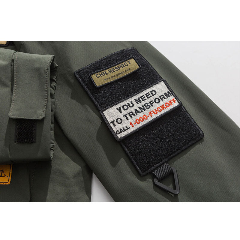 Stand collar multi-pocket outdoor cargo jacket