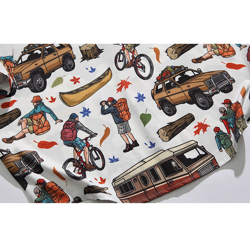 "Traveler" Print Aloha Shirt