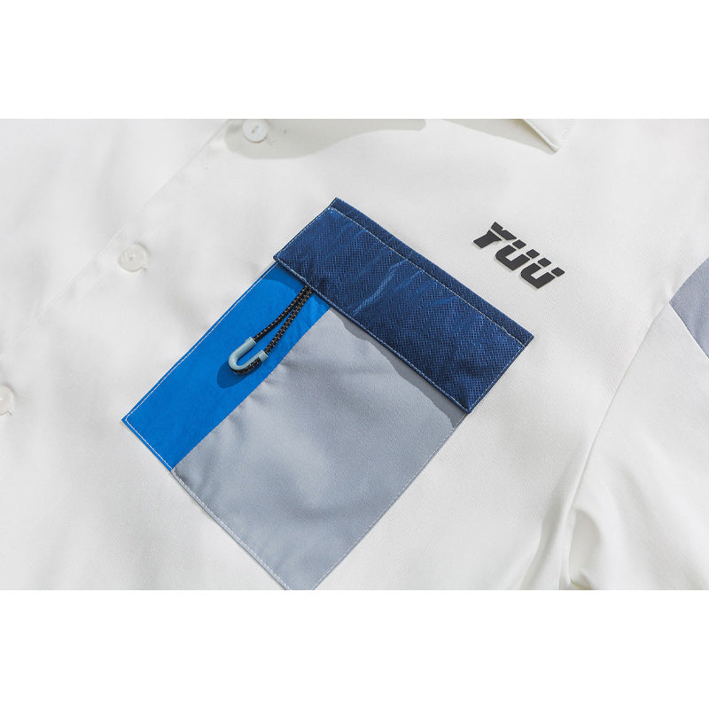 Fashion Cuban neck color combination short sleeve shirt