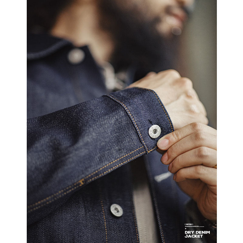 16.5oz Three-Eyed Eagle Print Twill Denim Jacket