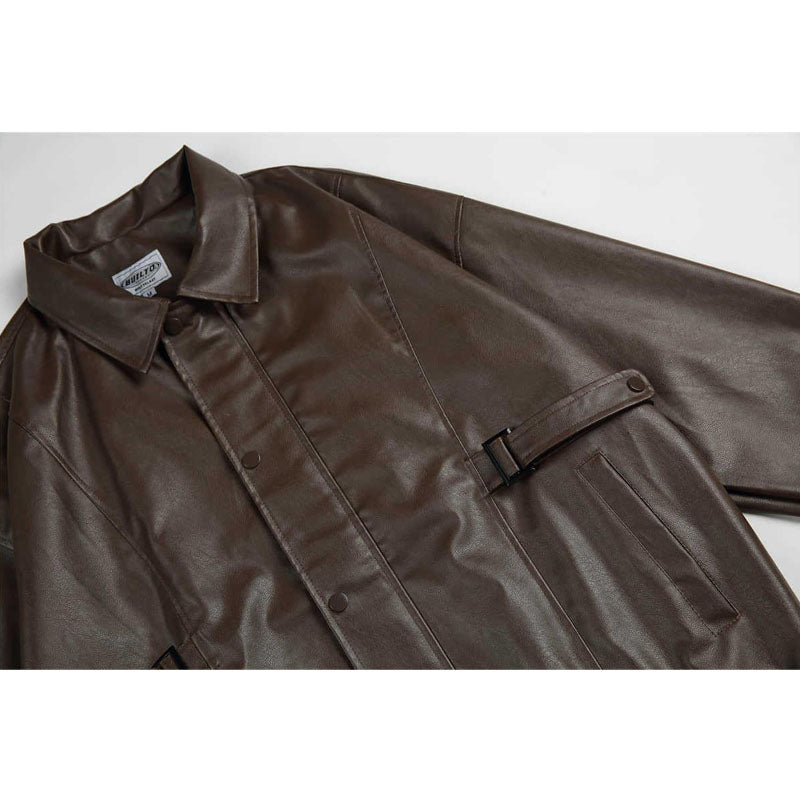 Classic American casual plain PU leather jacket