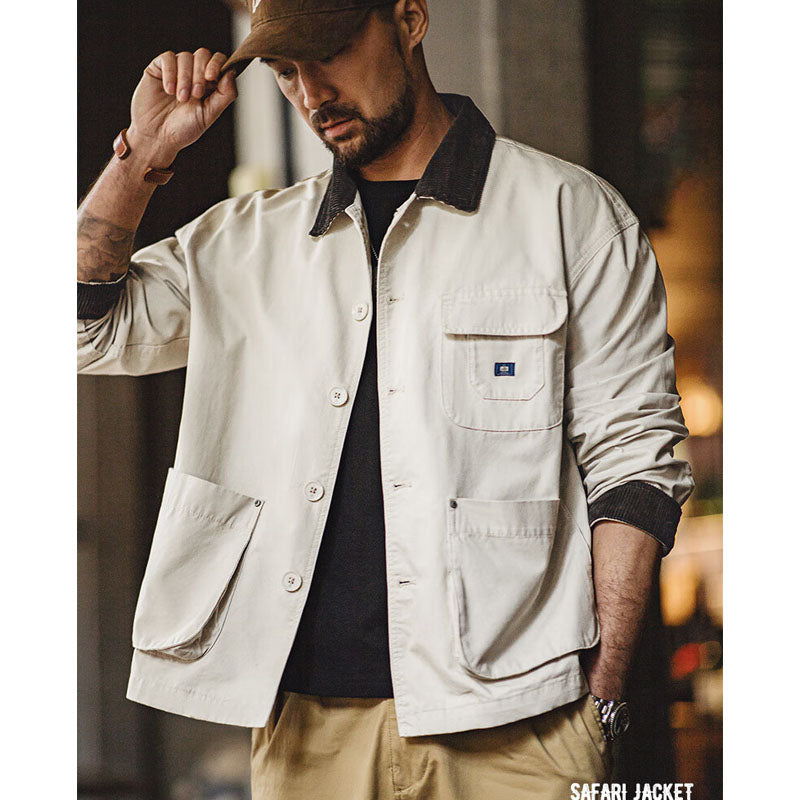 Safari jacket with corduroy collar and cuffs