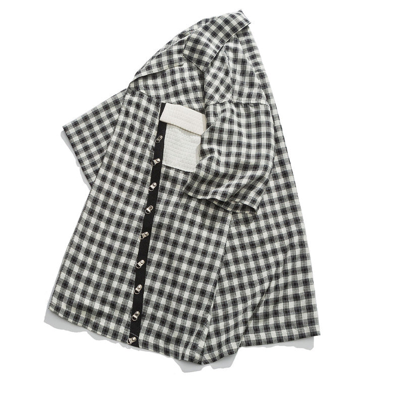Cuban neck plaid work shirt with pocket