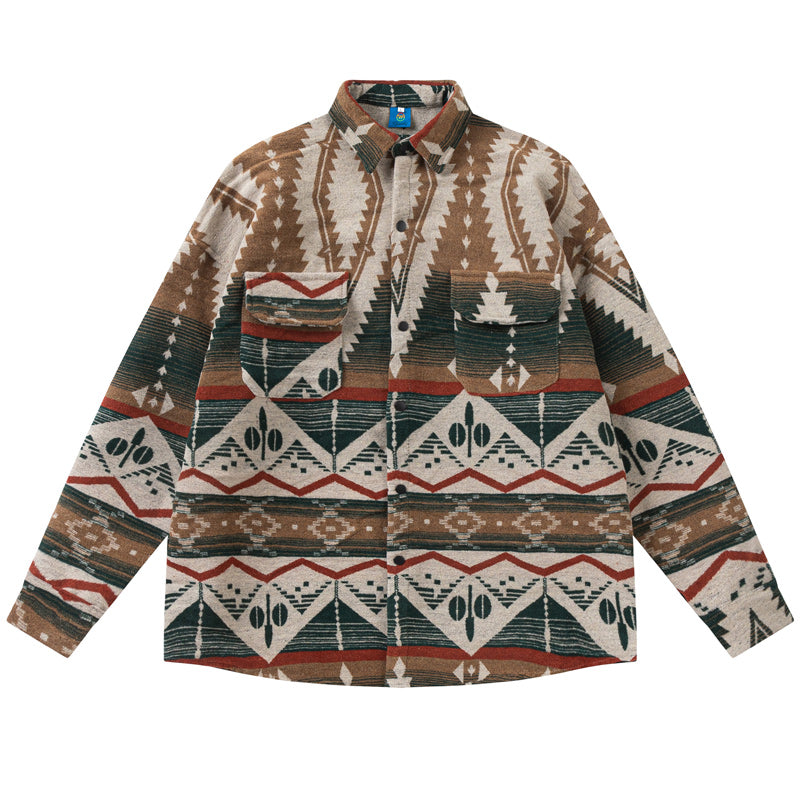 Ethnic print long-sleeved shirt for fall