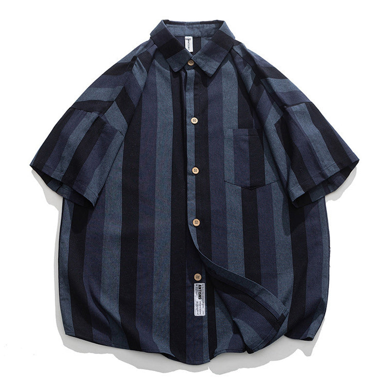 American casual color-matched striped short-sleeved shirt