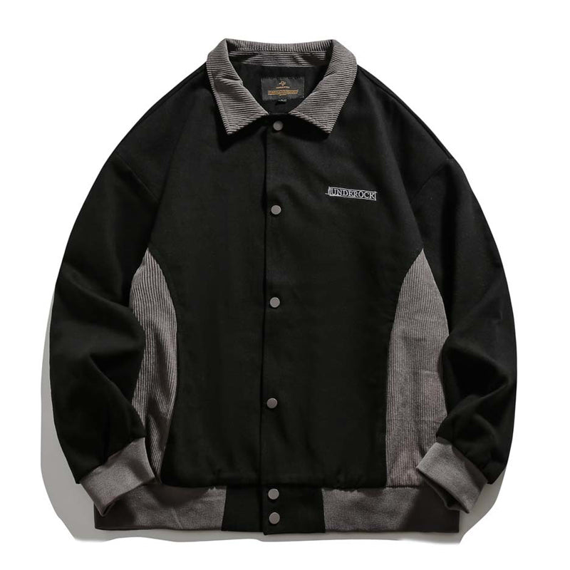 Mixed color turndown collar striped button jacket