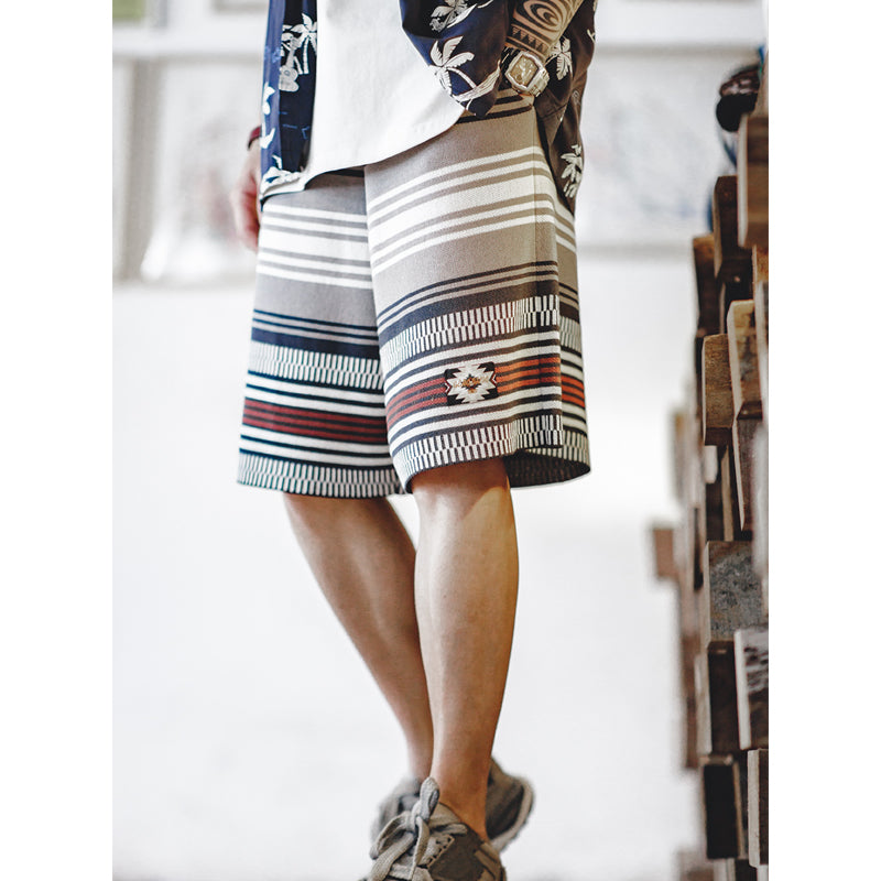 Ethnic striped intarsia beach shorts with Navajo tag