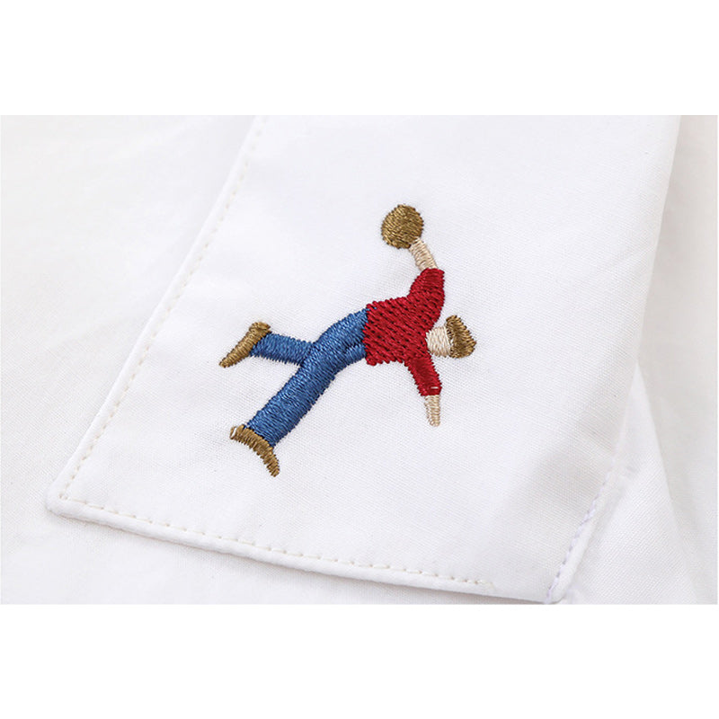 Chain Retro Embroidered Bowling Short Sleeve Open Collar Shirt