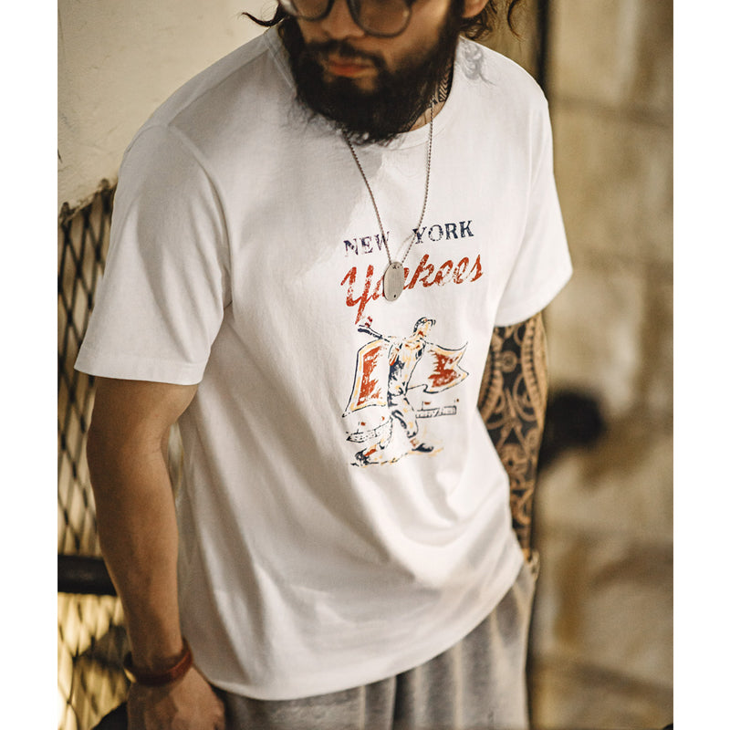 YANKEES! Batting Print & Baseball Embroidery Cotton Tee