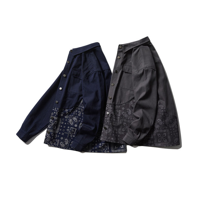 エスニック風 イレギュラー 切替 カシューナッツ 花柄 シャツ