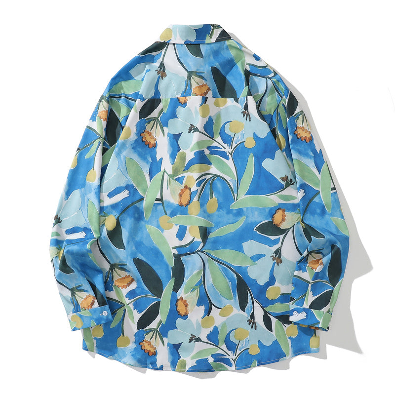 Long Sleeve Vacation Painting Print Shirt