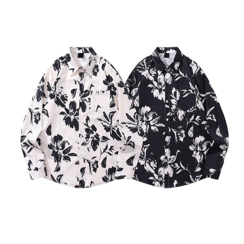 Floral print, smooth texture, long sleeve shirt
