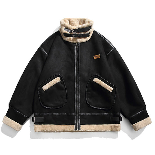 Casual lambswool mixed-color stand-collar down jacket