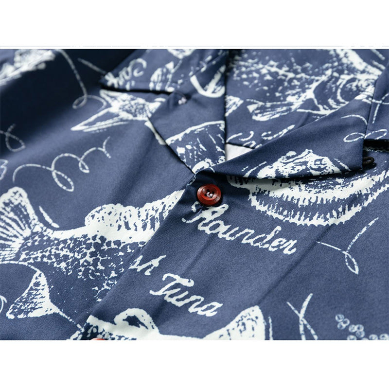 Retro "fish" all-over print aloha shirt