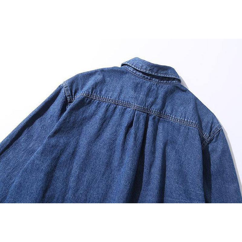 Ethnic pocket denim long sleeve shirt