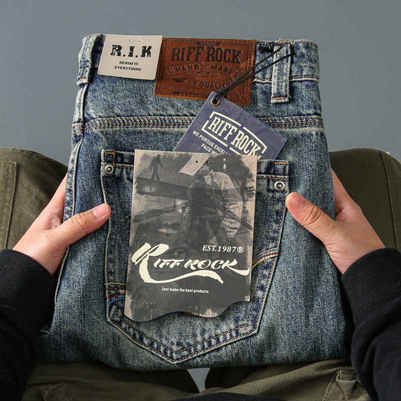 13.5 oz 100% cotton washed old straight jeans