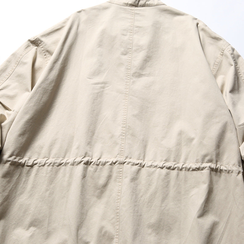 Spring color-coordinated long jacket with pockets