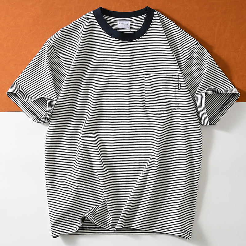 New for summer: Washed cotton striped short-sleeved T-shirt