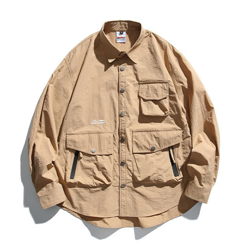 New Spring Collection: Solid Color Overalls with Multi-Pocket Long Sleeve Shirt