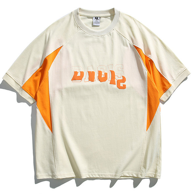 夏新作 250G 綿 切替 立体アルファベット Tシャツ