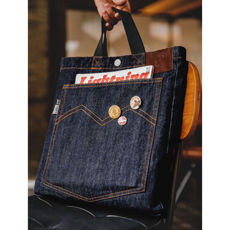 横須賀風シロクマ刺繍入り 2way手提げ可能ショルダーデニムバッグ