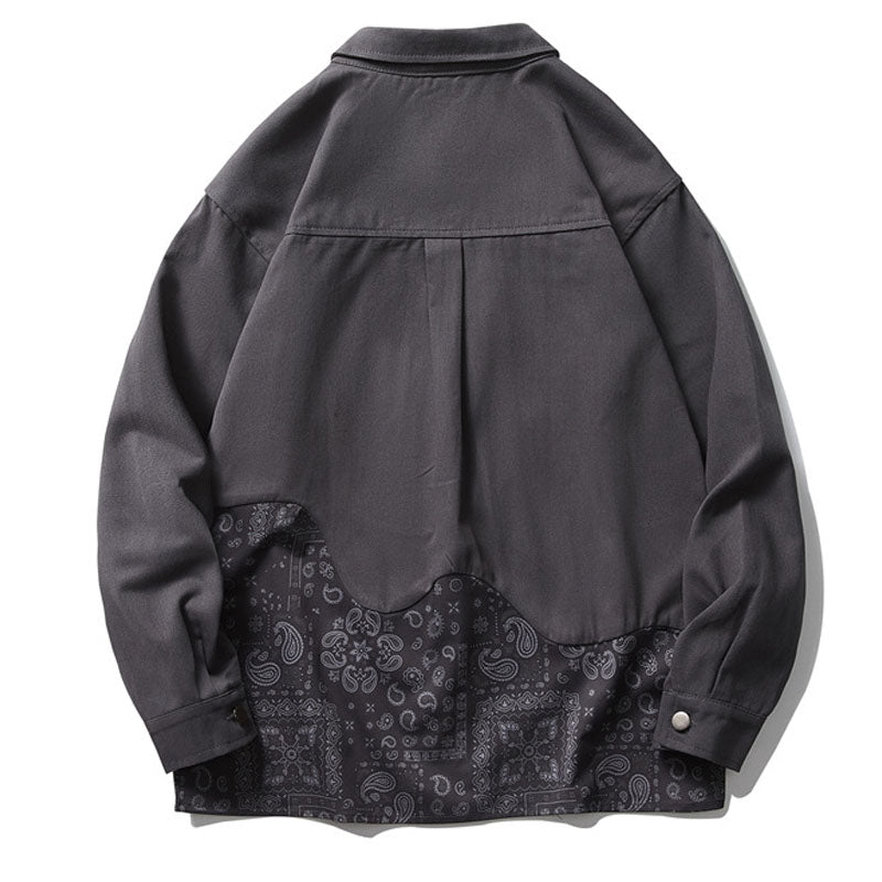 エスニック風 イレギュラー 切替 カシューナッツ 花柄 シャツ