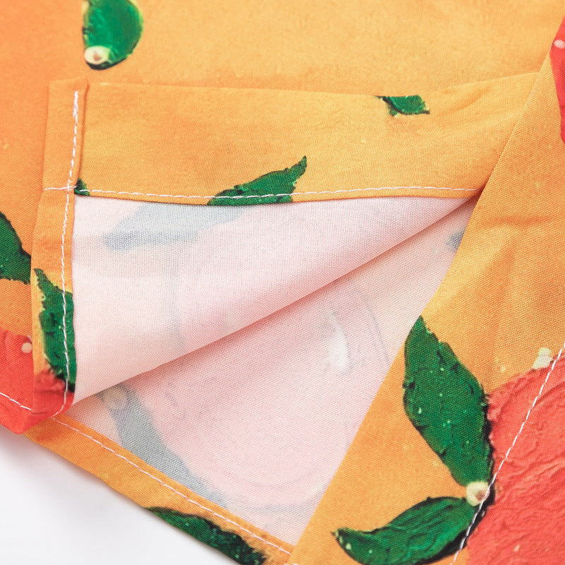 Peach fruit print short sleeve shirt