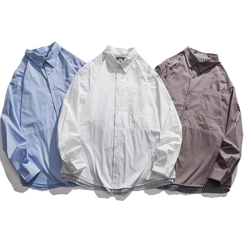 Striped plain long-sleeved shirt