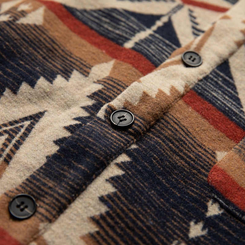 Mixed-color ethnic-style loose-fitting long-sleeved shirt